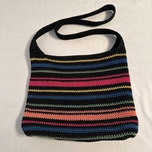 Black Rainbow Pride Crochet Multi Color‎ Crossbody Bag Zip Closure Target Boho